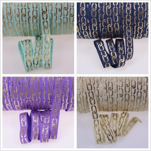 5 colors 5/8" gold foil Chain printed fold over elastic 50yards/roll