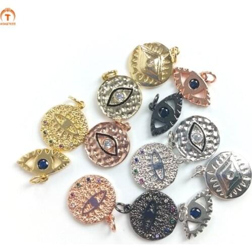 5pcs Evil Eye Pendant Necklaces For Women Gold Brass Coin Pendant Charms Evil Eye Pendant Protection Jewelry Friend Gift Finding