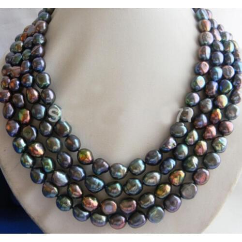 Free Shipping 4Strands 18 10mm Black Baroque Freshwater Pearl Necklace earring gift