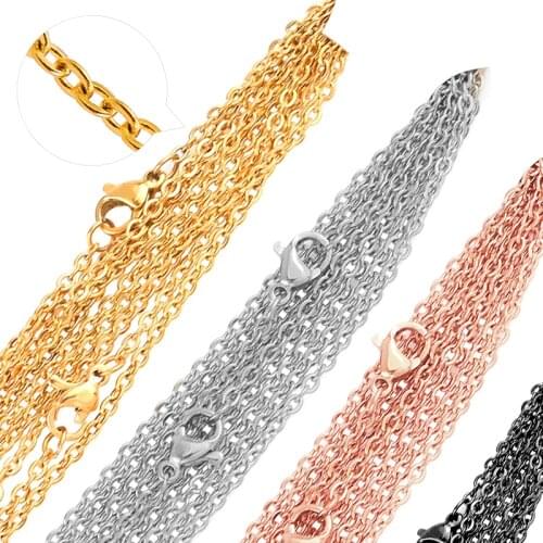 10pcs/lot Stainless Steel Link black Rose Gold/Gold/Steel Chains Necklaces DIY Jewelry Cuban Chains Suit Wholesale Bulk