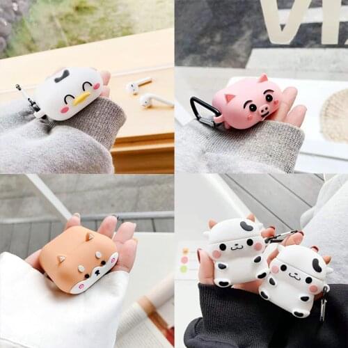Cute Cartoon Duck Pig Corgi Cow Earphone Cover For Airpods Cases Wireless Charging Box Cover For Airpod 2 Case Cute Headphones