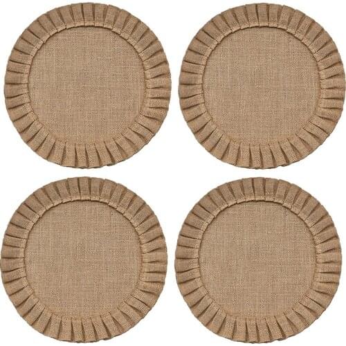 Rustic Farmhouse Burlap Round Placemats Set of 4, Size in 15 Inches Diameter