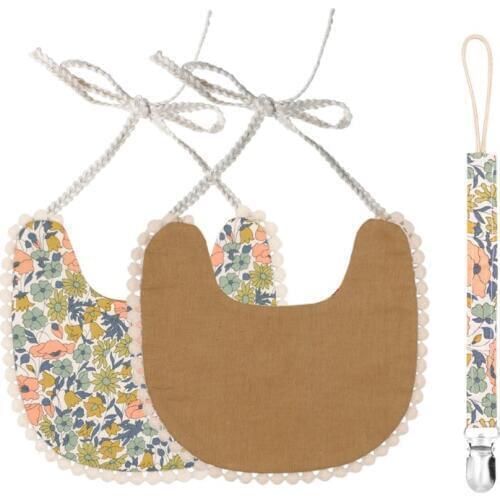 Baby Pacifier Clip Chain Baby Cotton Linen Bib Set Perfect Newborn Shower Gift