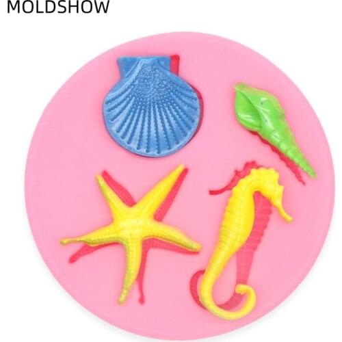 Hot sale 3d ocean style starfish seashells hippocampus with food grade material cake decoration tools silicone mold