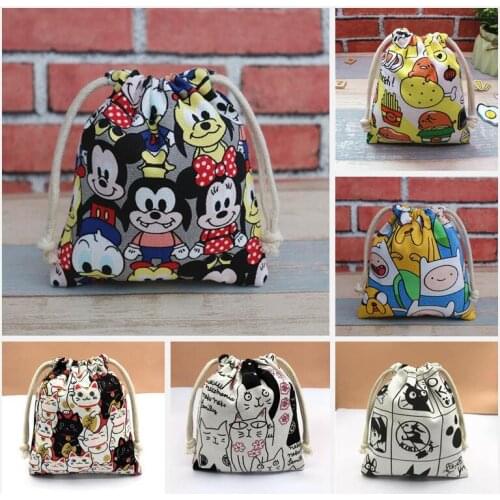Disney Mickey Mouse canvas drawstring bag women childrens change bank card bag candy gift bag small object storage bag Thicken