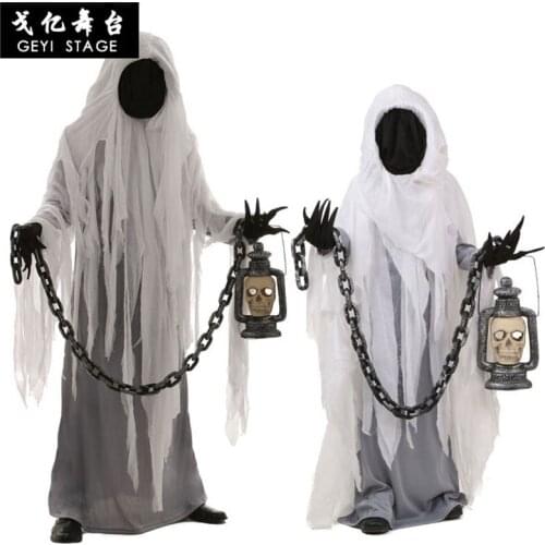 Halloween Party Costumes Family Matching Scary White Ghost Costume Cosplay Robe for Adult Kids Children