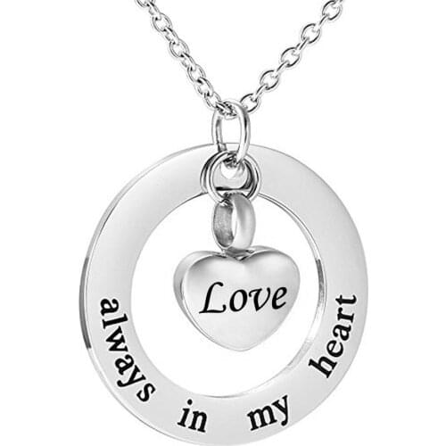 Mom/Dad/Grandma Cremation Jewelry for Ashes -Always in My Heart - Memorial Keepsake Necklace Pendant-LOVE
