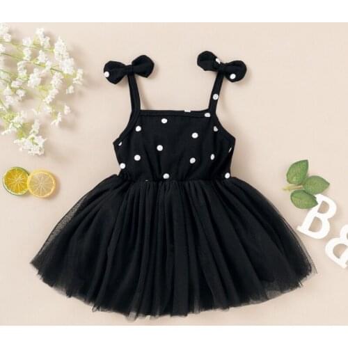 Summer Matching Dresses Baby Girls Polka Dot Black Suspender Flare Sleeve Puff Kids Toddler Dress
