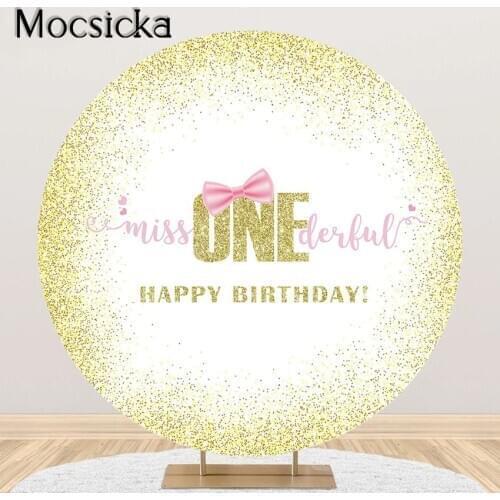 Mocsicka 1st Birthday Girl Photography Background Miss Onederful Birthday Party Decoration Round Circle Backdrop Cover Elastic