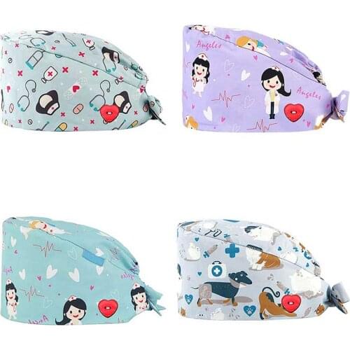 Fashion Breathable Scrub Cap Printed Button Work Hat Casual Unisex Outdoors Nurse Work Hat For Home Worker Outdoor