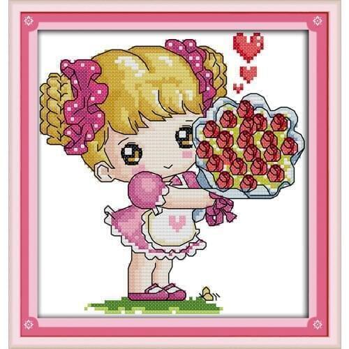 The flower girl cross stitch kit simple pattern easy for beginner Aida 14ct stitching embroidery DIY handmade needlework plus