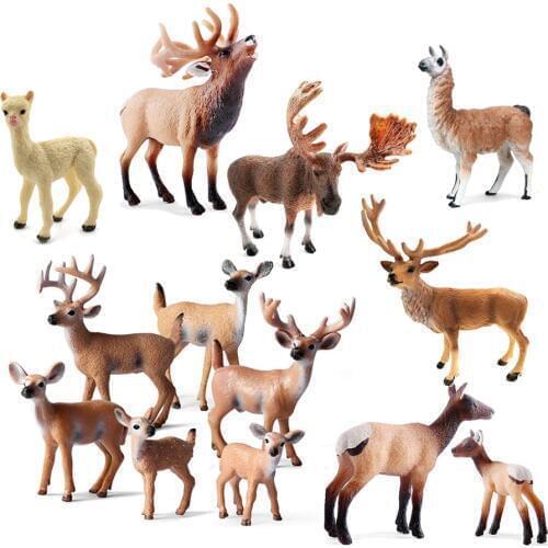 Simulation Elk Toy Deer Figurines Set,White-Tailed Fawn Toy Woodland Animal Model Family Figures Cake Toppers Toys