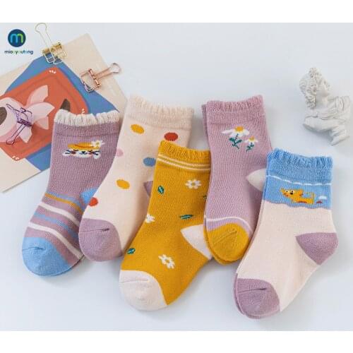 5 Pair/Set Cute Cat Cartoon Baby Girl Socks Winter Thicken Cotton Toddler Girl Socks Soft Animal Children Socks Kids Miaoyoutong