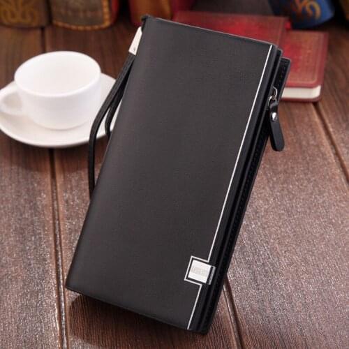 Original Luxury Brand Men Wallet Business Striped Clutch Leather Purse for Male Fashion Man Card Holder with Zipper Phone Bag