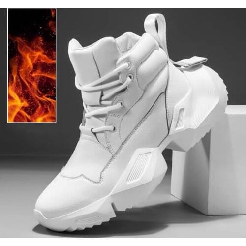 Autumn Winter Sneakers Boots For Men Outdoor PU Leather Keep Warm Fur Plush Running Shoes Thick Bottom Waterproof Sport Footwear