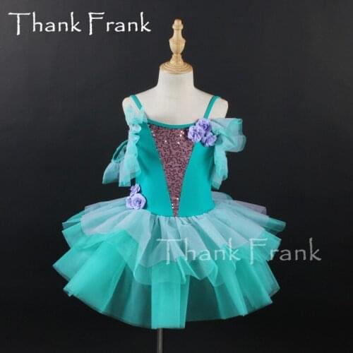 New Girls Green Ballet Dress Kids Flutter Sleeve Princess Tutu Dresses Women Adult Sequin Flowers Ballerina Dance Costumes C776