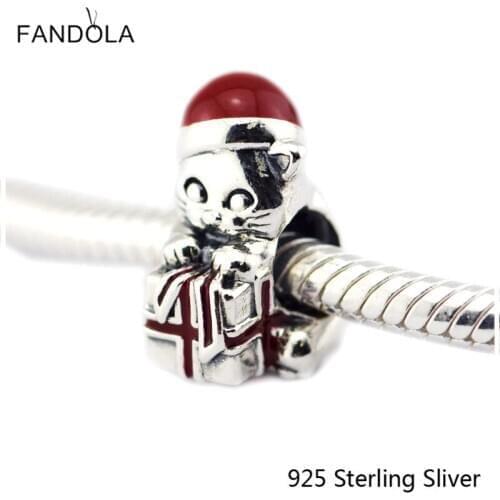 CKK Christmas Kitten, Berry Red Enamel Charms 925 Sterling Silver Beads Original Jewelry Fits For Bracelets