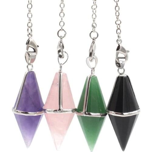 Seven Chakras Crystal Pyramid Cone Tree Life Pendant Reiki Natural Stone Pendulum Dowsing Wicca Pointed Pendule Amulet Jewelry