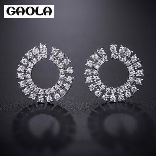 GAOLA Elegant Romatic Round Shape Clear Cubic Zirconia Big Stud Earrings Wedding Jewelry GLE8074