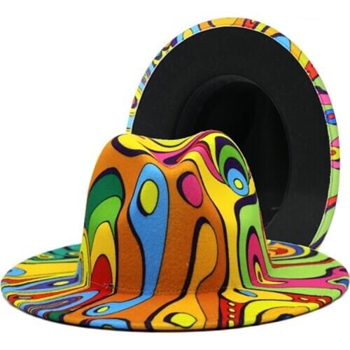 Gorgeous clown hat ladies big brim wool felt hat fedora hat men and women spring pattern top hat fashion jazz hat