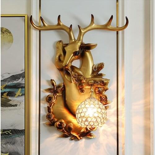 Nordic Creative Lucky Deer Head Wall Lamp Living Room Background Decorative Wall Light Aisle Stairs Light Bedroom Bedside Light