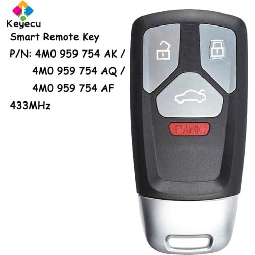 KEYECU 315MHz 433MHz Keyless Entry Smart Remote Key With 4 Button - FOB for Audi A4 A5 Q7 TT 2016 2017-Up 4M0 959 754 AK/ AQ/ AF