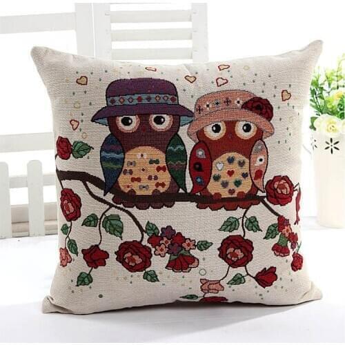 Owl Cartoon Jacquard Linen Cotton Sofa Bed Cushion Cover Polishing Pillowcase Decorative Box Home Decoration Car Supplies