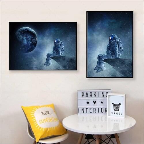 Modern Art Lonely Astronaut Sitting In Space Canvas Painting Posters and Prints Wall Art Pictures for Bedroom Decor