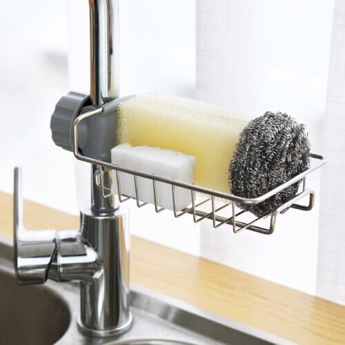 Stainless Steel Faucet Rack Rag Drain Household Kitchen Bathroom Gadget Draining Soap Sponge Sink Storage Adjustable Shelf