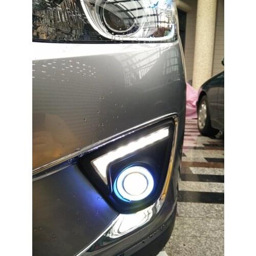 LED DRL daytime running light + COB angel eye (5 colors) + halogen fog lamp with projector lens for mazda cx-5