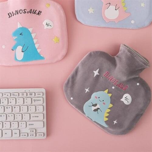 1000ml Cute Dinosaur Hot Water Bottle Knitted Cover Macaron Color Water-filled Bag Cloth Cover Hand Warmer Winter Soft Washable