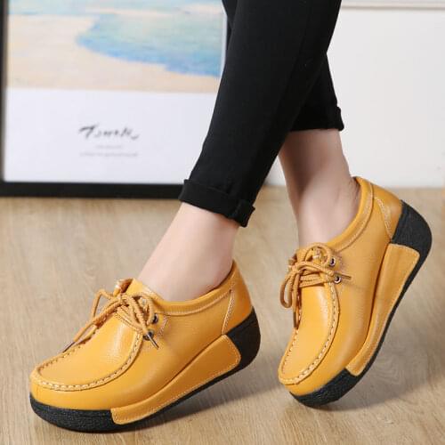 Platform flats ladies genuine leather sneakers autumn comfort loafers womens fashion leather shoes