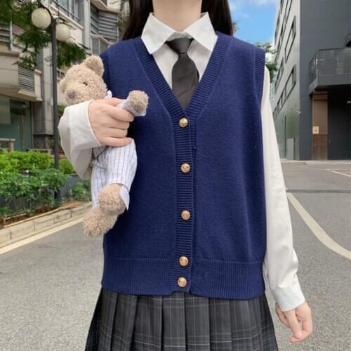 Japanese College Style JK Uniform Sweater V-neck Knitted Cardigan Outer Vest Womens Top school uniform school girl uniform