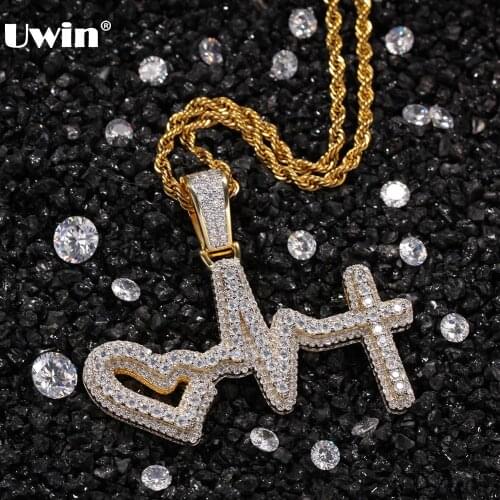 Uwin Fashion Jewelry Electrocardiogram Pendant Necklaces For Men and Women Heartbeat AAA Iced Out CZ Charms Necklaces Lover Gift