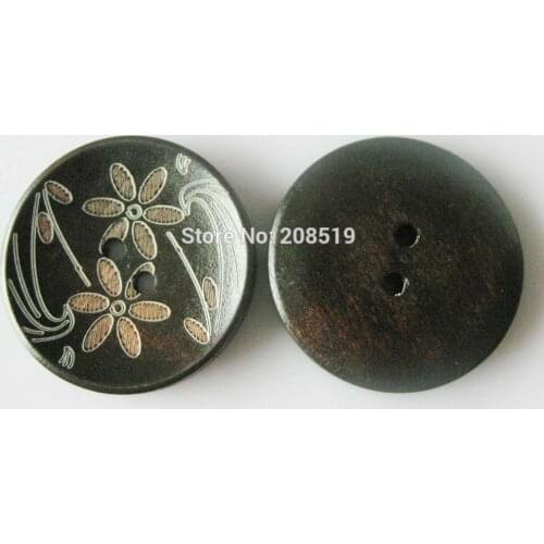 WBNSSV 3cm Coat Buttons Brown Flower engraved 30pcs/lot craft scrapbook wooden sewing buttons 2 holes