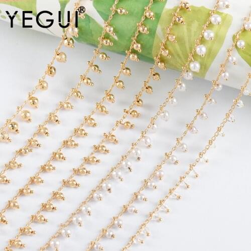 YEGUI C223,diy chain,jewelry findings,18k gold plated,copper metal,plastic pearl,diy bracelet necklace,jewelry making,1m/lot