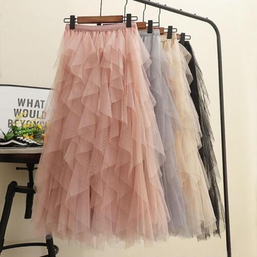 New Style Womens Fashion Tutu Tulle Skirt Women Long Ball Grown Mesh Skirt Net Yarn High Waist Skirt