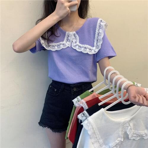 Woman TShirts 2020 Summer Lace Stitching Coat Short-Sleeved T-shirt for Women Crop Top Mujer Camisetas