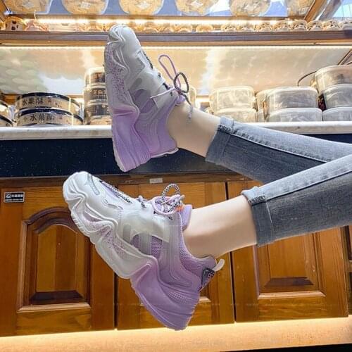 Women Chunky Sneakers Harajuku Fashion Thick-soled Old Shoes Comfortable Breathable Lightweight Mesh Lace-up Casual Female