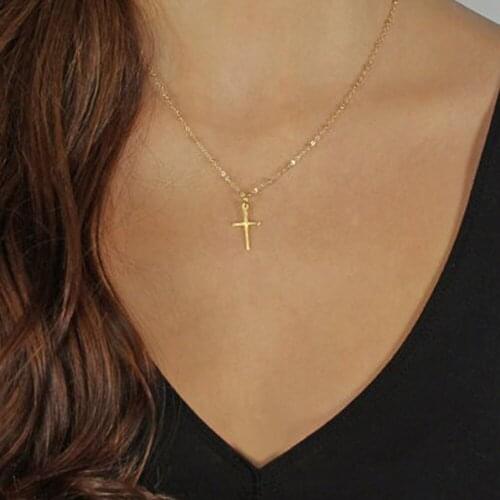New Fashion Summer Gold Chain Cross Necklace Small Gold Cross Religious Jewelry For Women 2021 Wholesale