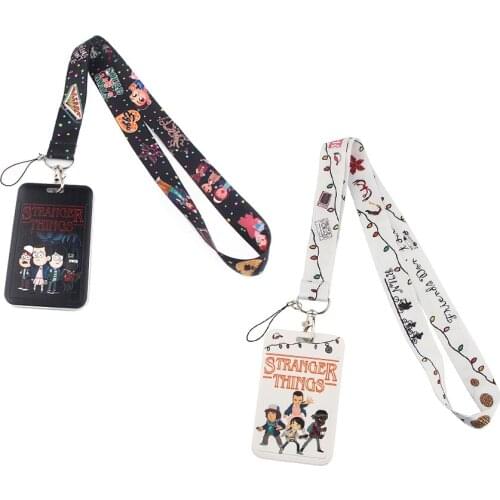 1pc ZF2209 Black White TV Show Stranger Things Cartoon Card Holder ID Holder Bus Card Holder Staff Card With Lanyard