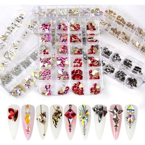 120Pcs/Box Nail Accessories Rhinestones Kit, 12 Shapes/Set Flat Back Crystal Diamond for Nails Decoration/manicure/DIY/Craft