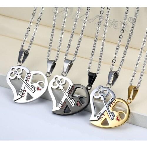 2009 new fashion personality splice key heart-shaped pendant 520 Necklace 1314 I love you Titanium steel couple jewelry manufact