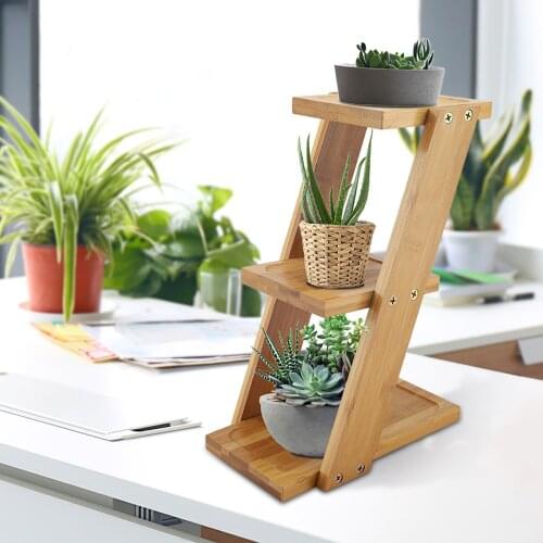 3 Layers Bamboo Desktop Potted Plant Flower Holder Storage Rack Shelf For Bedroom Bedside Study Room