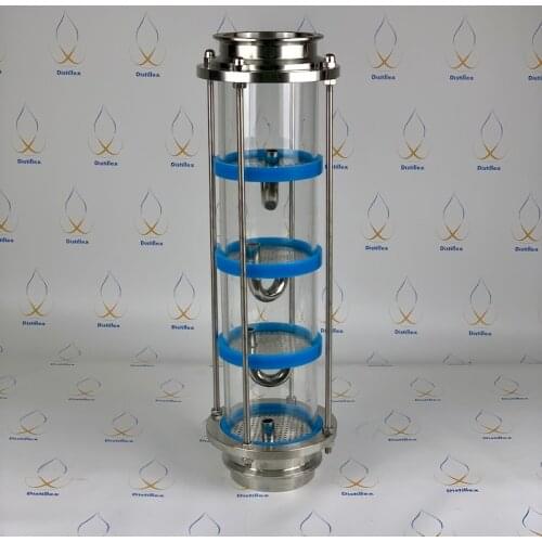4" Glass column for distillation. Perforated stainless steel 304 bubble plates J-type