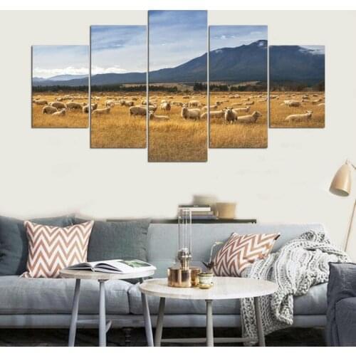 JIE DO ART 5 panel Modern hd Art print canvas Flocks of sheep art wall framed paintings for living room wall picture