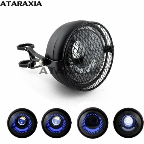 6.5 Inch Motorcycle LED Headlight Lights Bracket Blue White Moto Front Light Headlamp Mount Bike Round Retro Lamp For Cafe Racer