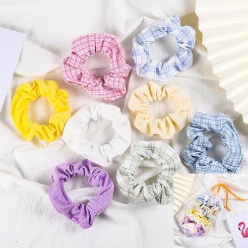 8 Pcs/Lot Spring Autumn Plaid Mesh Large Intestine Hair Ring Women Girls Scrunchies Fabrics Hair Band Hair Accessories