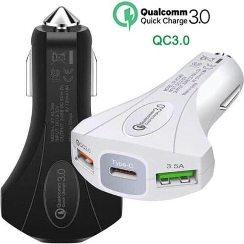 20 PCS 3.5A Fast Charging Car Charger QC3.0 Dual USB Car Charger With Type-C Port For iPhone Xs max