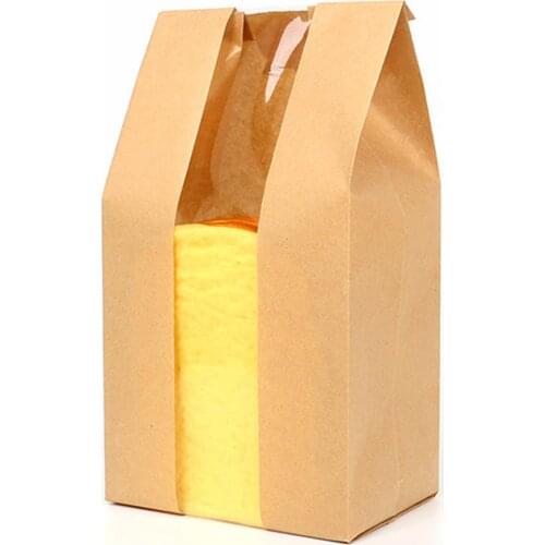 Free Shipping - 100/Pack Bread Loaf Bag Kraft Food Packaging 17*10.5*32cm Storage Bakery Bag with Front Window